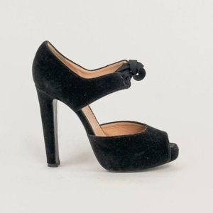 Emporio Armani Velvet Peep Toe Mary Jane Pumps